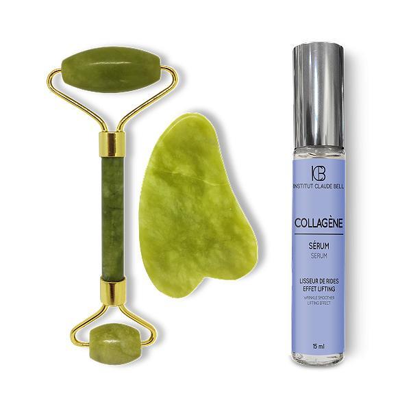 Pachet Promo Rola de Jad si Gua Sha Masaj si Serum Collagene Efect Anti-rid 15ml, Institut Claude Bell 15ml imagine noua