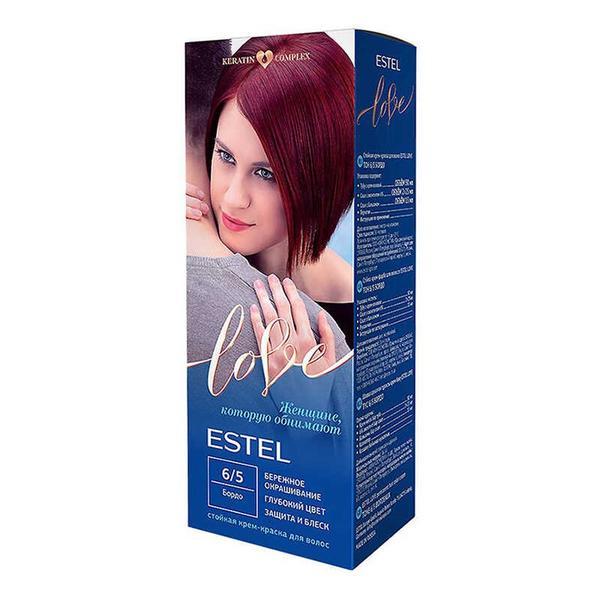 Vopsea-crema permanenta pentru par estel love, 6/5 bordo, 115ml