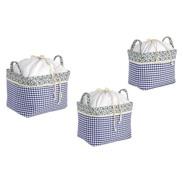 Set 3 cosuri depozitare din textil alb mov madras decorer 40 cm x 30 cm x 30 h