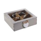 Cutie ceai lemn gri vintage 4 compartimente Decorer 19 cm x 18 cm x 6 h