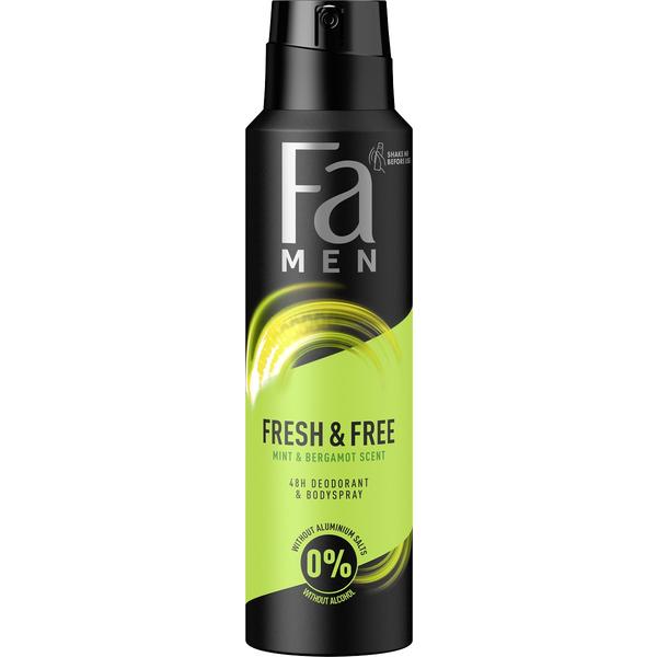 Deodorant Spray pentru Barbati Fresh & Free, Mint & Bergamot, 0% Alcohol & Aluminium Salts Fa Men, 150 ml