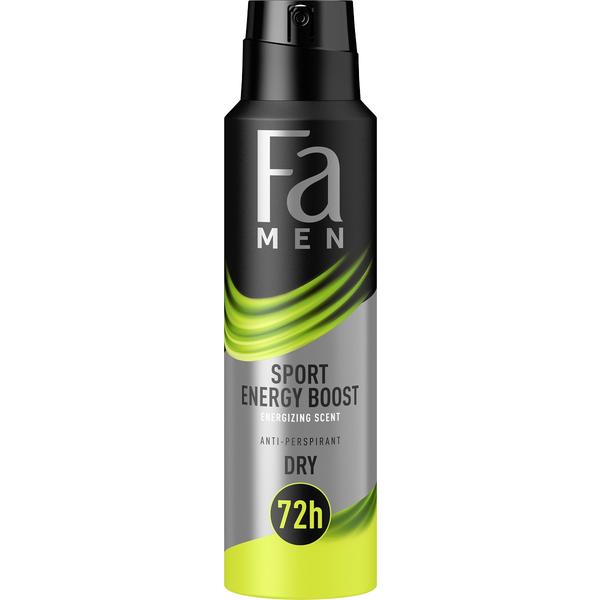 Deodorant Spray Antiperspirant Dry pentru Barbati Sport Energy Boost 72h Fa Men, 150 ml