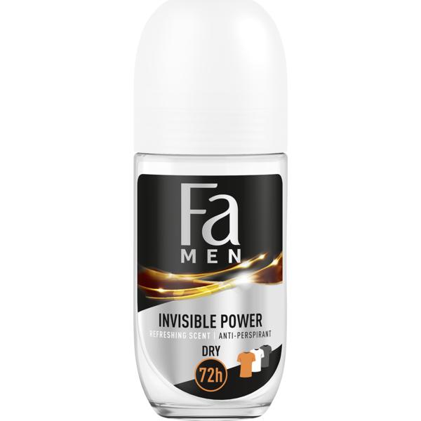 Deodorant Roll-on Antiperspirant pentru Barbati Invisible Power Dry 72h Fa Men, 50 ml 72h imagine 2022