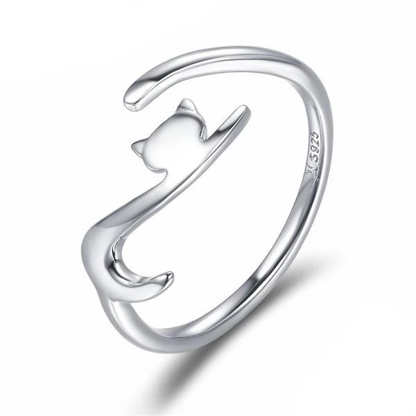 Inel reglabil din argint 925 sticky cat with long tail