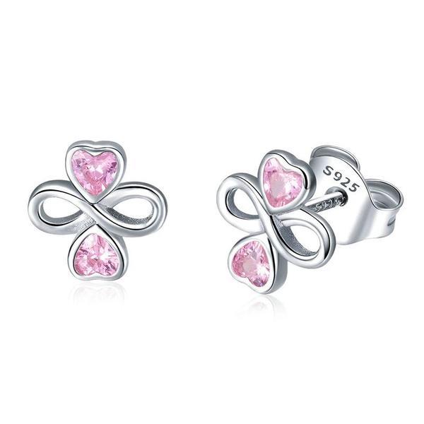Cercei din argint 925 infinite love pink heart clover