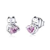 Cercei din argint 925 Cat Pussy Pink Cubic Zircon