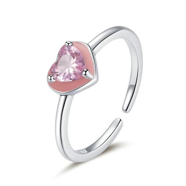 Inel reglabil din argint 925 heart sunny pink