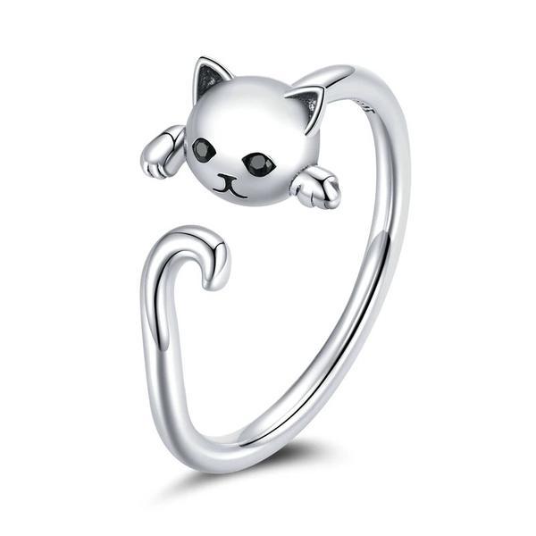 Inel reglabil din argint 925 cute cat