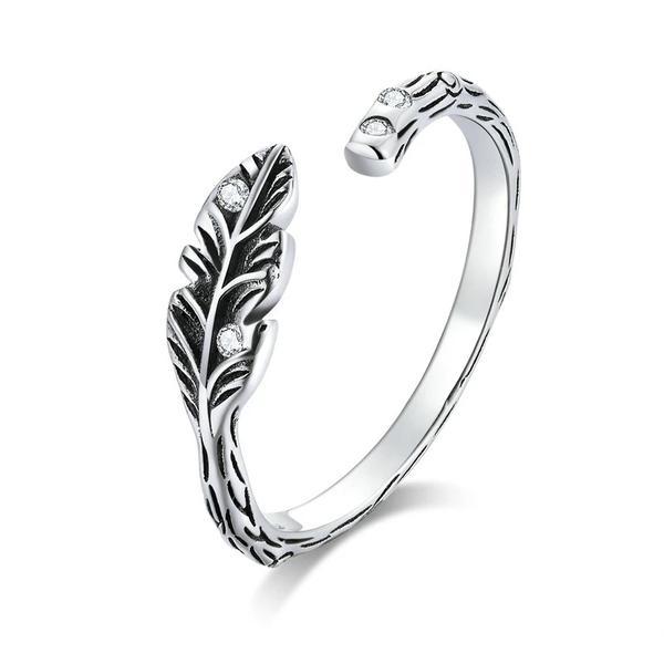 Inel reglabil din argint 925 silver feather
