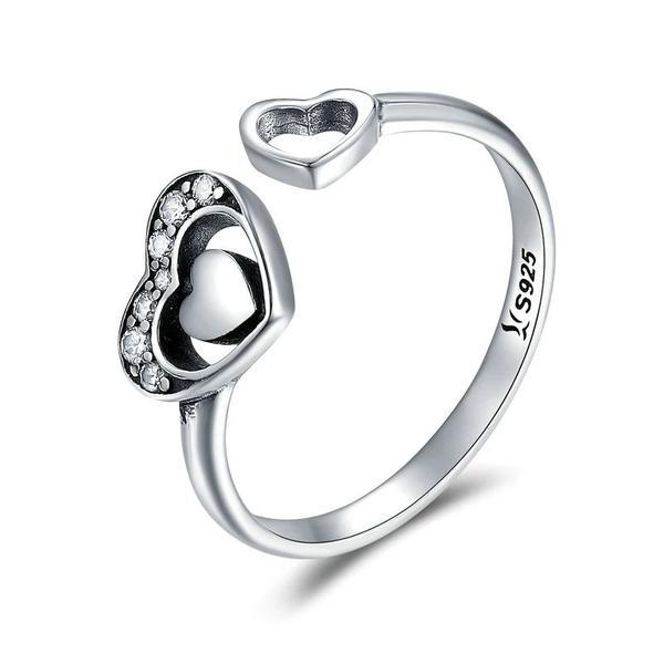 Inel reglabil din argint 925 heart in heart pave cz