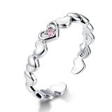 Inel reglabil din argint 925 Pink CZ Heart Stackable