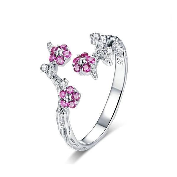 Inel reglabil din argint 925 winter blooming plum flower