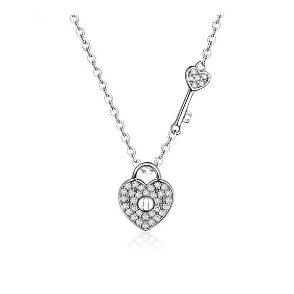 Colier cu lantisor din argint 925 clear cz heart lock and key