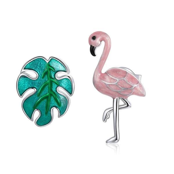 Cercei din argint 925 flamingo and leaf
