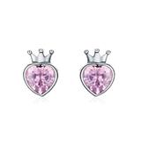 Cercei din argint 925 Sweet Pink Heart of Crown