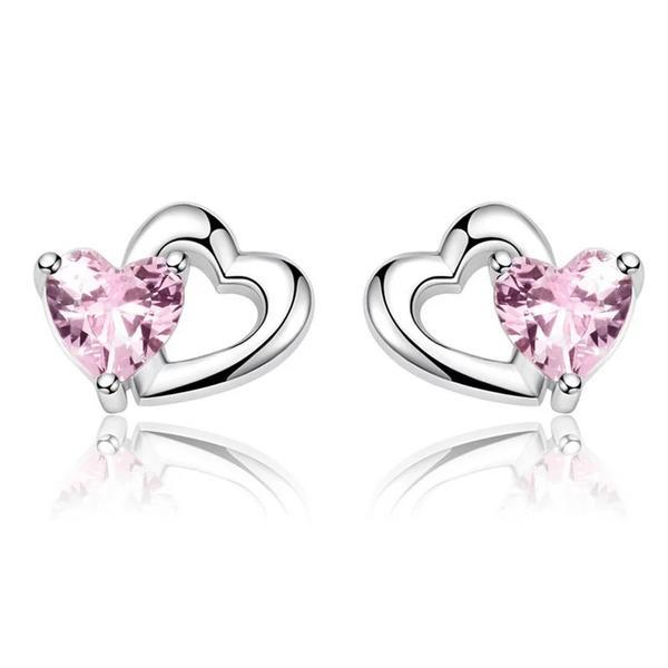 Cercei din argint 925 double heart to heart pink
