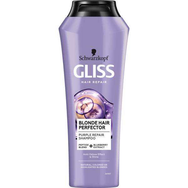 Sampon Reparator Nuantator pentru Par Blond – Schwarzkopf Gliss Hair Repair Blond Hair Perfector Purple Repair Shampoo, 250 ml 250