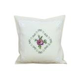 Set 2 huse de pernă, brodate canvas in stil rustic cu flori mov,  bumbac 100%,  marime 40x40 cm