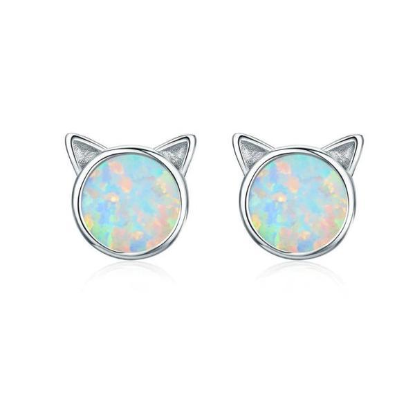 Cercei din argint 925 Silver Cute Cat Ears Big Stone