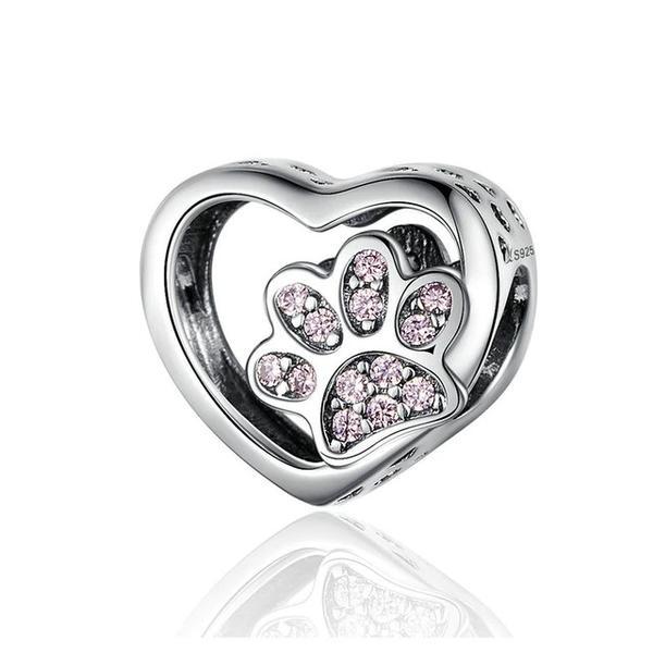 Talisman din argint 925 paw footprints heart