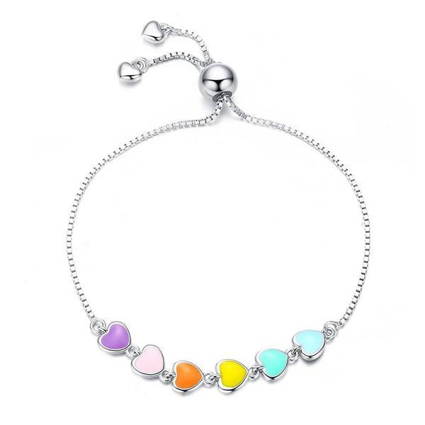 Bratara reglabila din argint 925 rainbow color enamel heart