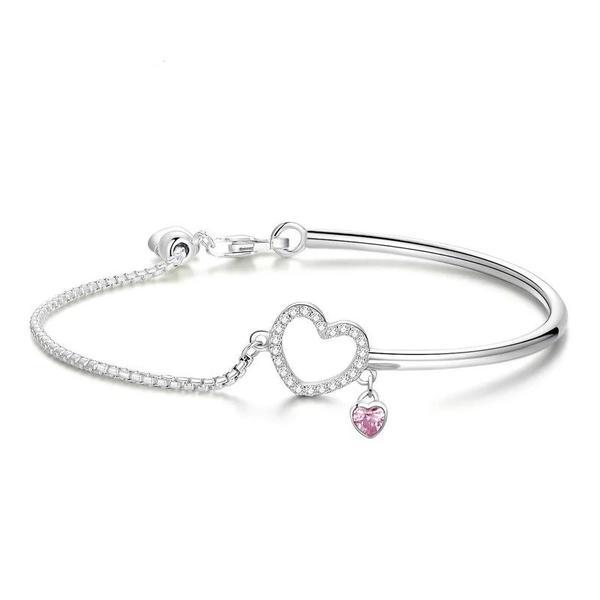 Bratara fixa din argint 925 silver heart pink