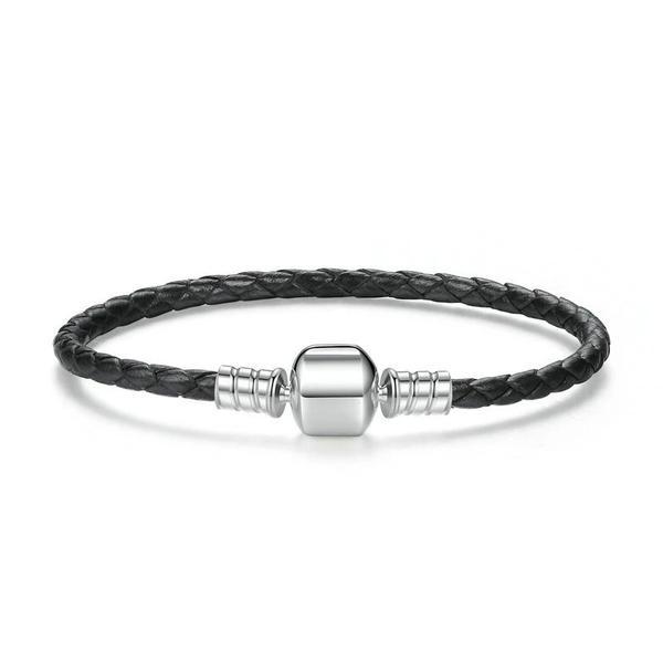 Bratara pentru talismane din argint 925 braided black leather