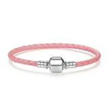 Bratara pentru talismane din argint 925 Braided Pink Leather