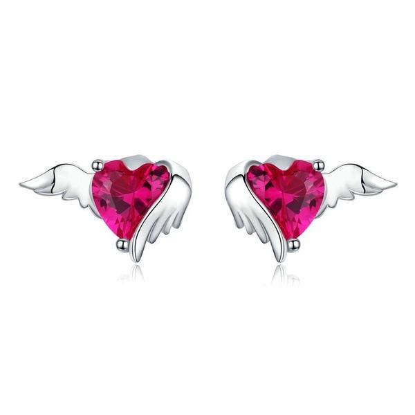 Cercei din argint 925 red heart guardian wing