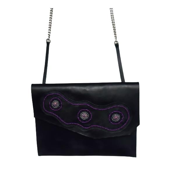 Plic din piele naturala neagra cu pietre Isabella Dana, 24x16x1