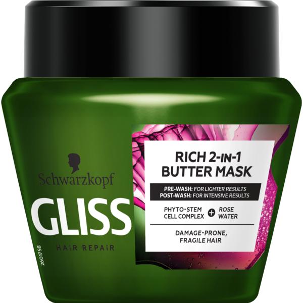 Tratament- Masca 2 in 1 cu Unt Bogat pentru Par Fragil predispus la Deteriorare – Schwarzkopf Gliss Hair Repair Rich 2-in-1 Butter Mask for Damage-prone, Fragile Hair, 300 ml 2-in-1 imagine noua