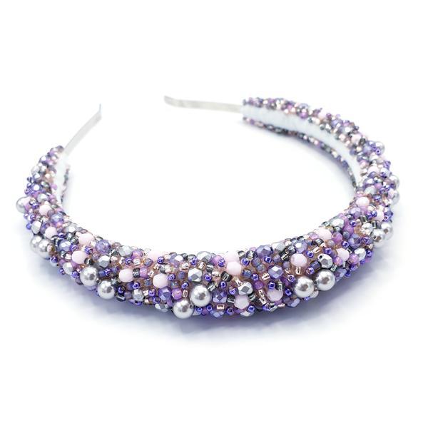 Coronita par cu perle si cristale lila - argintiu, handmade, Royal, Zia Fashion