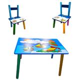 Masuta colorata pentru copii cu 2 scaunele - desen marin