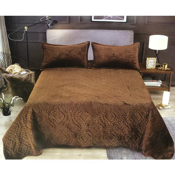 Set cuvertura catifea casa pucioasa pat pentru 2 persoane, 3 piese, 1 cuvertura si 2 fete perna, 220 x 240 cm m14