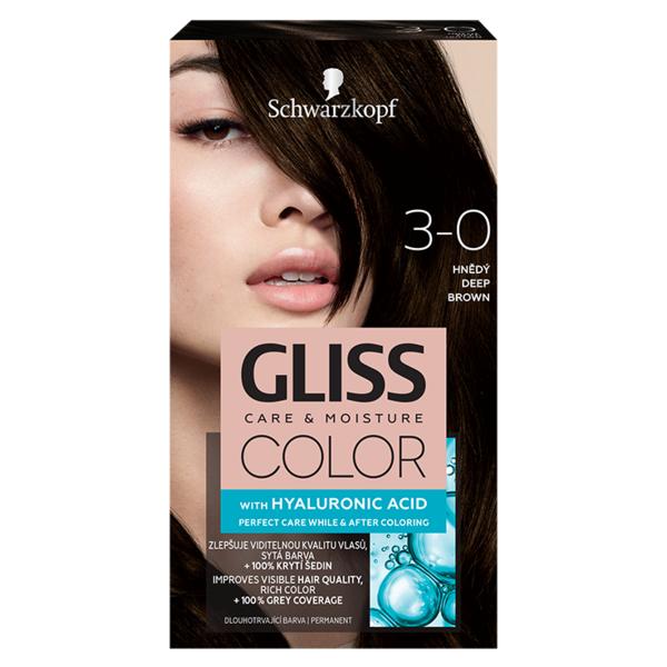 Vopsea de Par Permanenta cu Acid Hialuronic - Schwarzkopf Gliss Color Care & Moisture with Hyaluronic Acid, nuanta 3-0 Deep Brown