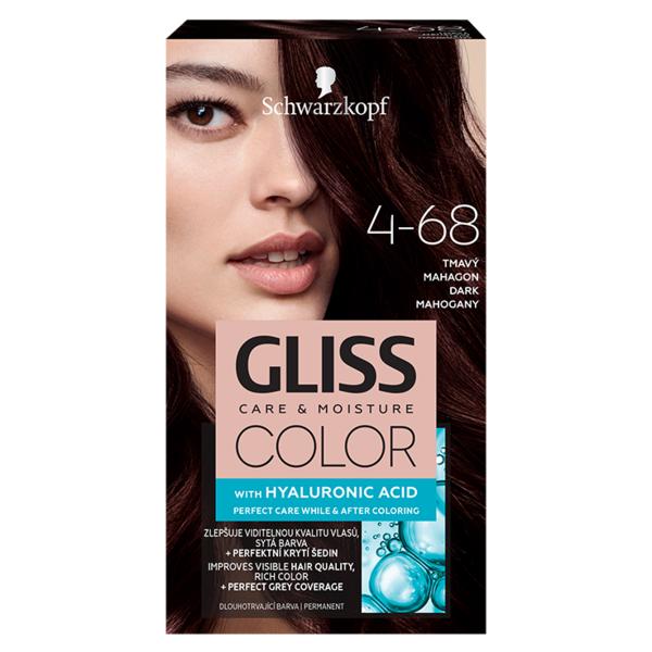 Vopsea de par permanenta cu acid hialuronic - schwarzkopf gliss color care moisture with hyaluronic acid, nuanta 4-68 dark mahogany