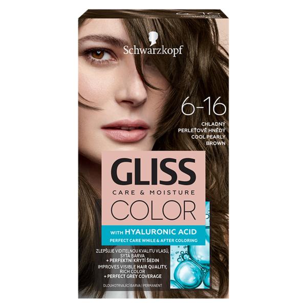 Vopsea de Par Permanenta cu Acid Hialuronic - Schwarzkopf Gliss Color Care & Moisture with Hyaluronic Acid, nuanta 6-16 Cool Pearly Brown