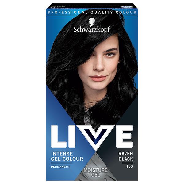 Vopsea de par gel permanenta - schwarzkopf live intense gel color permanent, nuanta 1.0 raven black