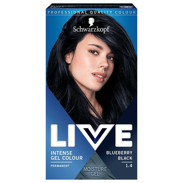 Vopsea de par gel permanenta - schwarzkopf live intense gel color permanent, nuanta 1.4 blueberry black