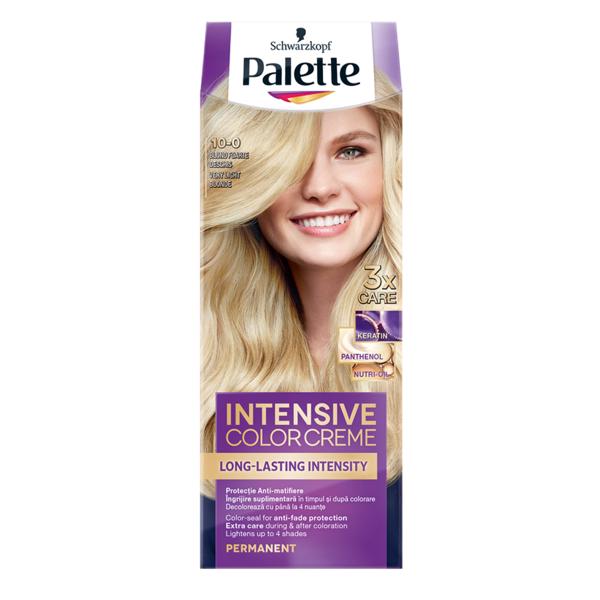 Vopsea de Par Permanenta - Schwarzkopf Palette Intensive Color Creme Long-Lasting Intensity Permanent, nuanta 10-0 Blond Foarte Deschis