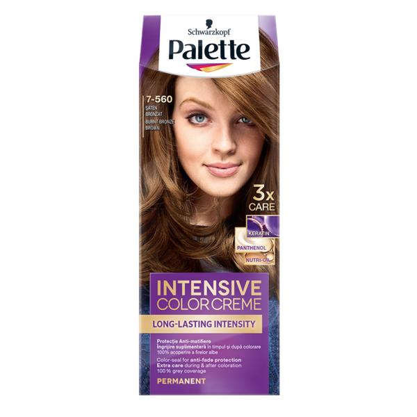 Vopsea de par permanenta - schwarzkopf palette intensive color creme long-lasting intensity permanent, nuanta 7-560 saten bronzat