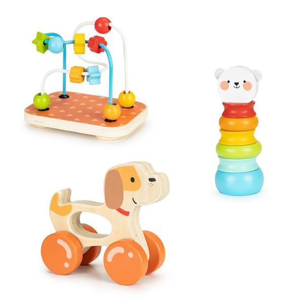 Set de 3 jucarii educative din lemn natural, Ecotoys