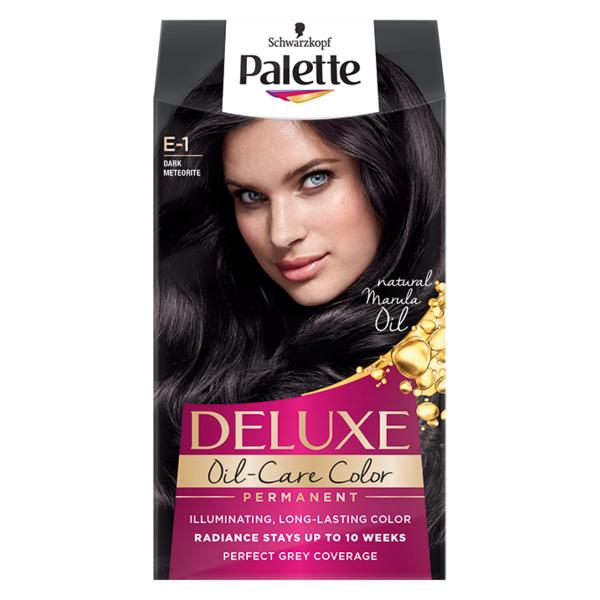 Vopsea de par permanenta - schwarzkopf palette deluxe oil-care color permanent, nuanta e-1 dark meteorite
