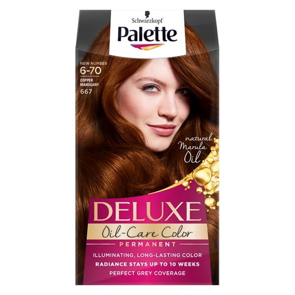 Vopsea de par permanenta - schwarzkopf palette deluxe oil-care color permanent, nuanta 6-70 (667) copper mohogany