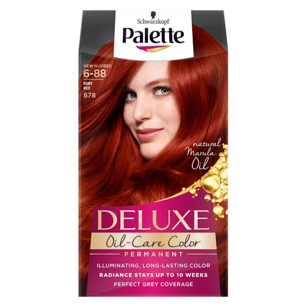 Vopsea de par permanenta - schwarzkopf palette deluxe oil-care color permanent, nuanta 6-88 (678) ruby red