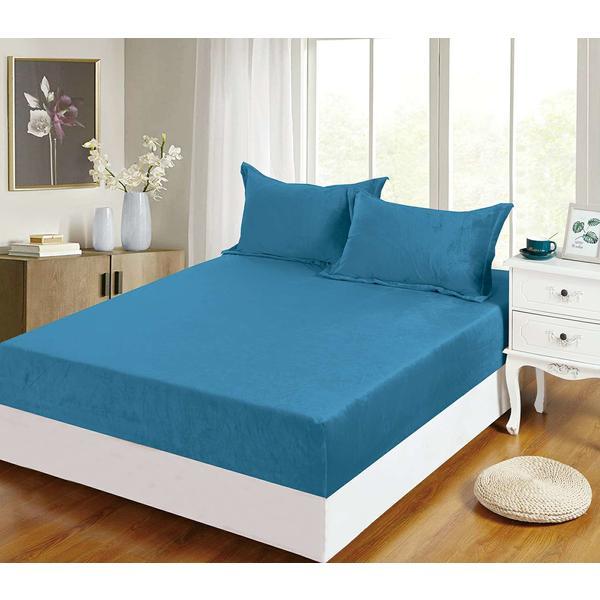 Husa de pat cu elastic + 2 fete de perna pentru pat dublu, bumbac catifelat, he00002.203