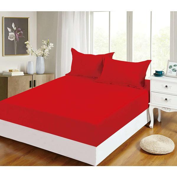 Husa de pat cu elastic + 2 fete de perna pentru pat dublu, rosu deschis, bumbac catifelat, he00002.215