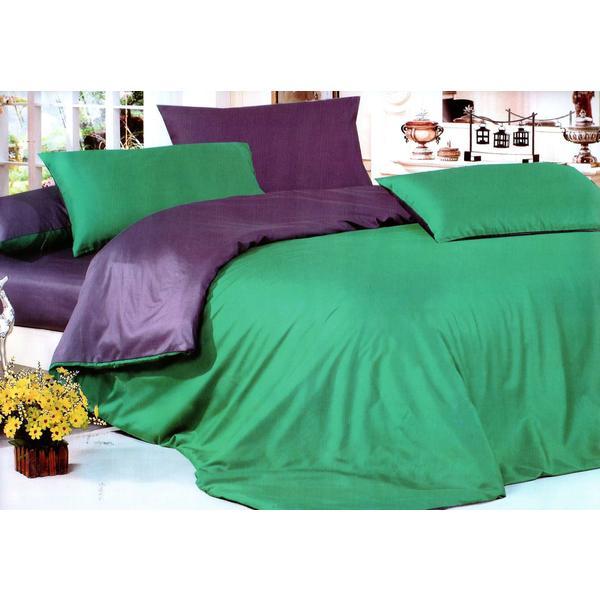 Lenjerie de pat bumbac satinat superior, 4 piese, 2 fete, verde/mov