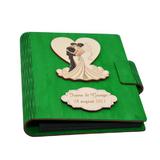 Guestbook din lemn personalizat, Caiet de amintiri, verde, A5, pentru nunta, Piksel, pix si lipici inclus