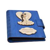 Guestbook din lemn personalizat, Caiet de amintiri, albastru, A5, pentru nunta, Piksel, pix si lipici inclus
